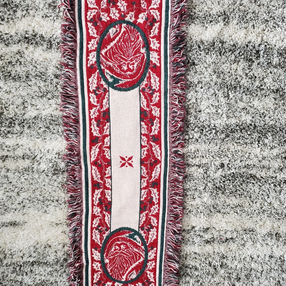 Vtg Triple Woven Cotton Santa Table Runner EUC